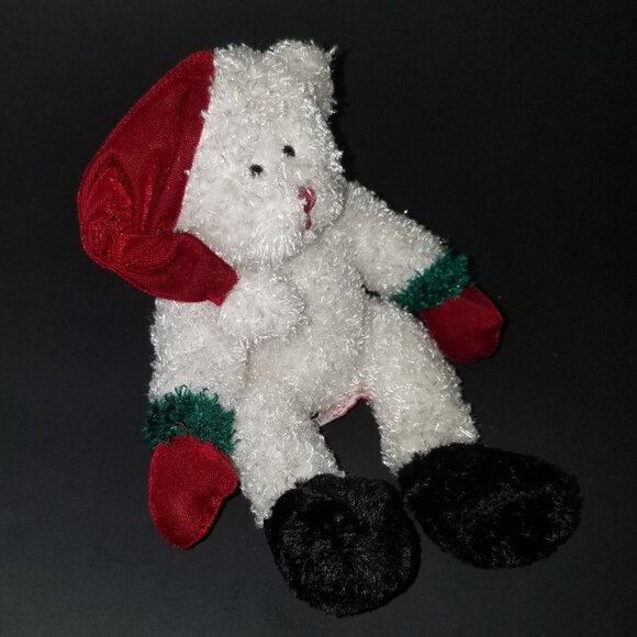 Russ Berrie White Teddy Bear Plush Red Santa Hat Christmas Stuffed Animal Toy - Picture 6 of 8